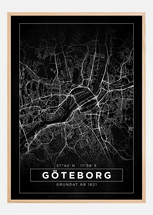 Mapa - Göteborg - Preto Póster