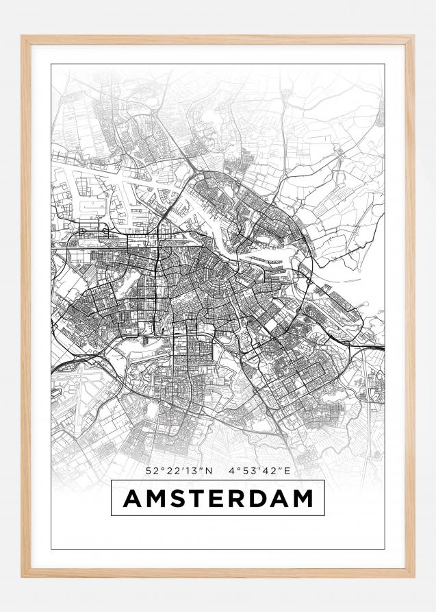 Mapa - Amsterdam - Branco Póster