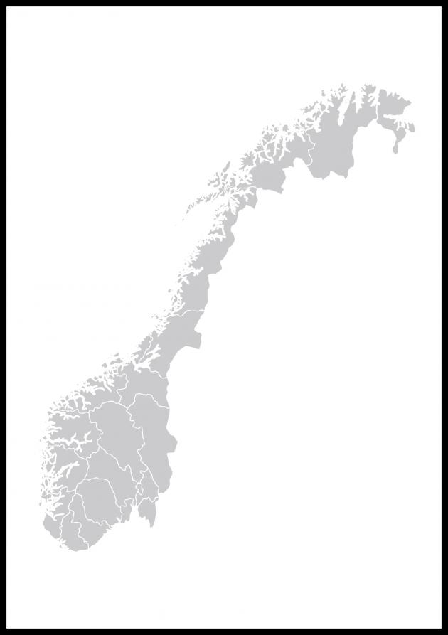 Mapa - Norge - Cinzento Póster