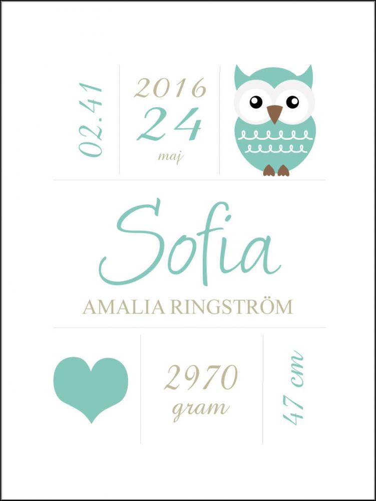 Owl Birth Pster Turquoise