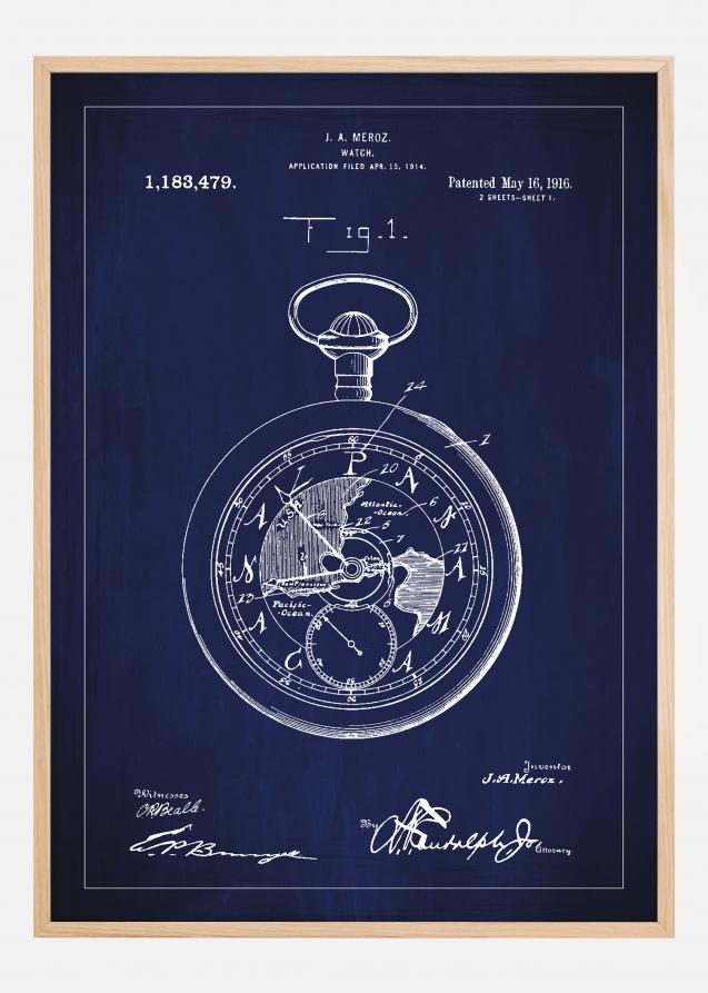 Desenho de patentes - Relógio de bolso - Azul Póster