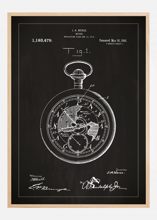 Desenho de patentes - Relógio de bolso - Preto Póster