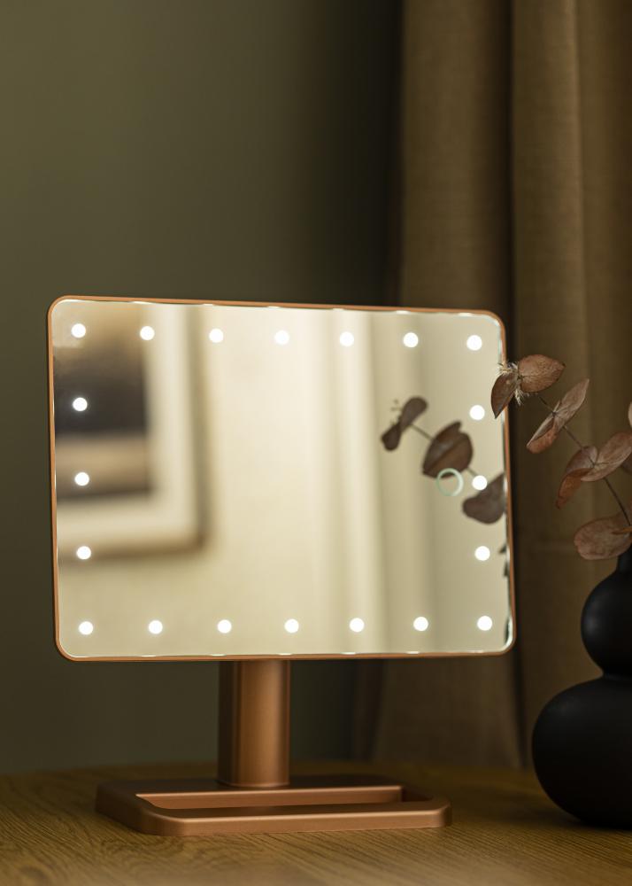 KAILA Espelho para toucador LED com coluna Bluetooth Ouro rosado 18x30 cm