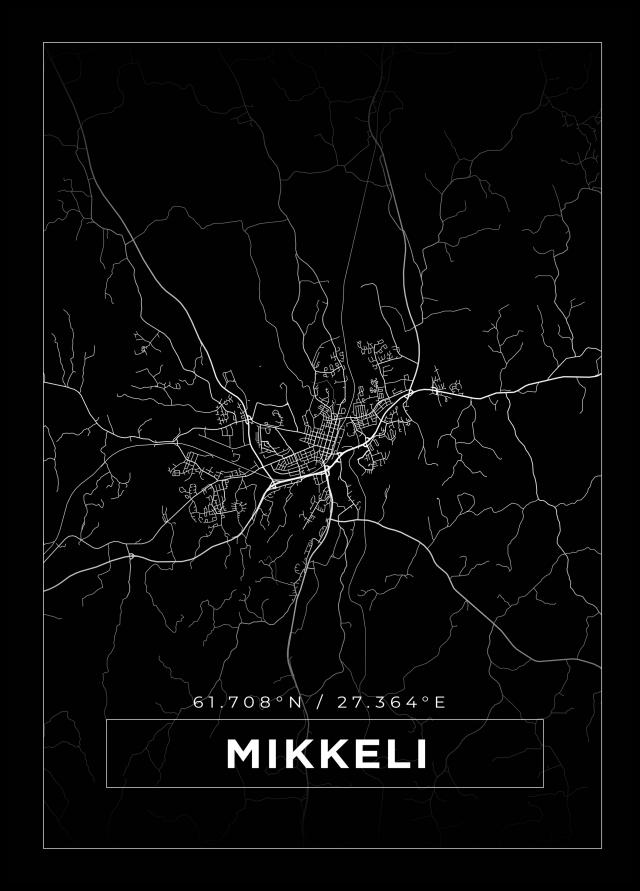 Mapa - Mikkeli - Cartaz Preto
