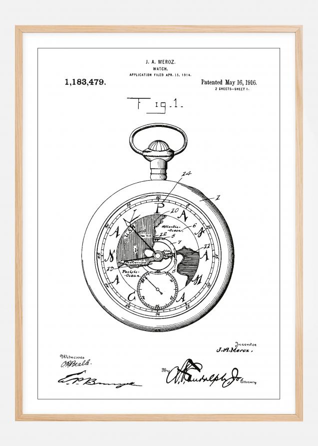 Desenho de patentes - Relógio de bolso - Branco Póster