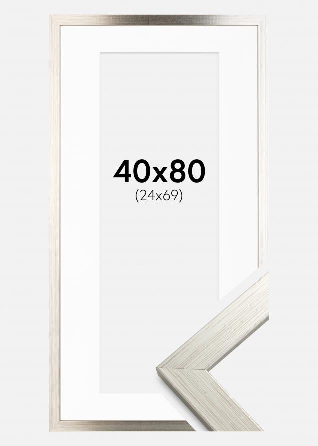 Moldura Silver Wood 40x80 cm - Passe-partout Branco 25x70 cm