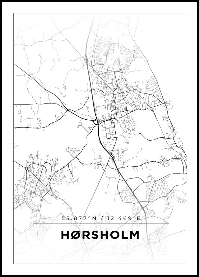 Mapa - Hørsholm - Cartaz Branco