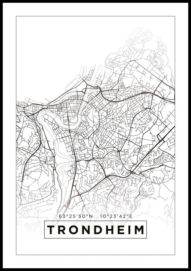 Mapa - Trondheim - Cartaz Branco