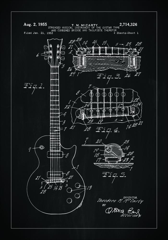Desenho de patentes - Guitarra eltrica I - Preto Pster
