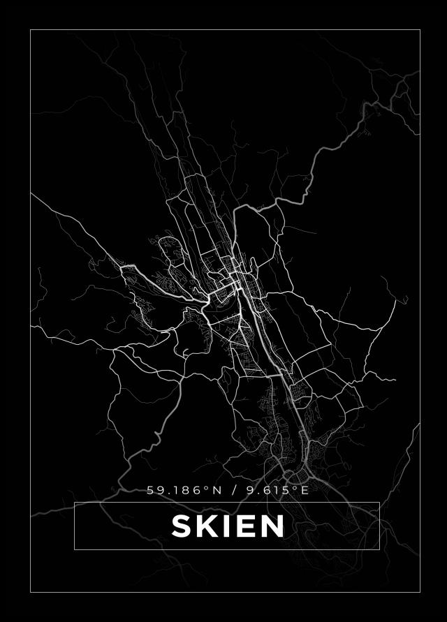 Mapa - Skien - Cartaz Preto
