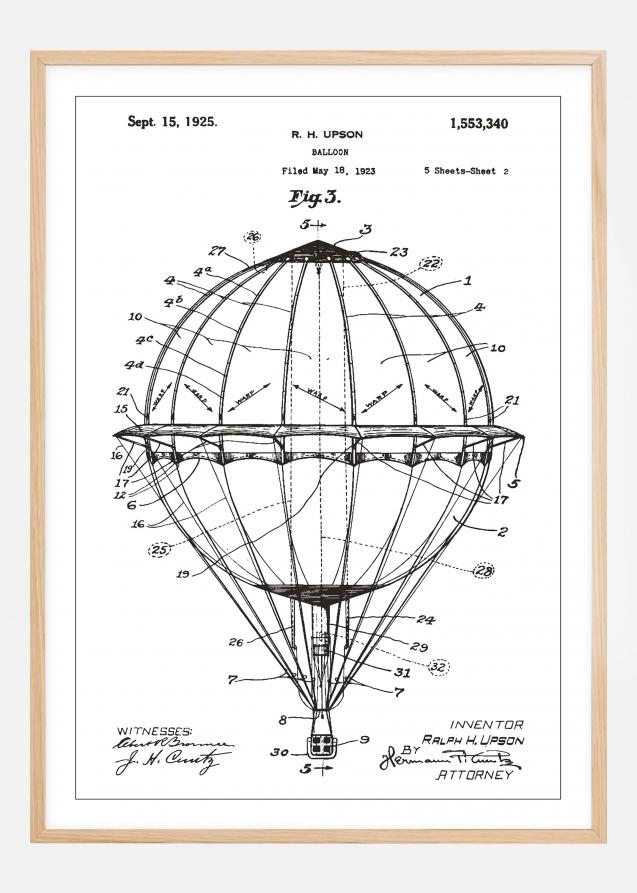 Desenho de patentes - Balão de ar quente - Branco Póster