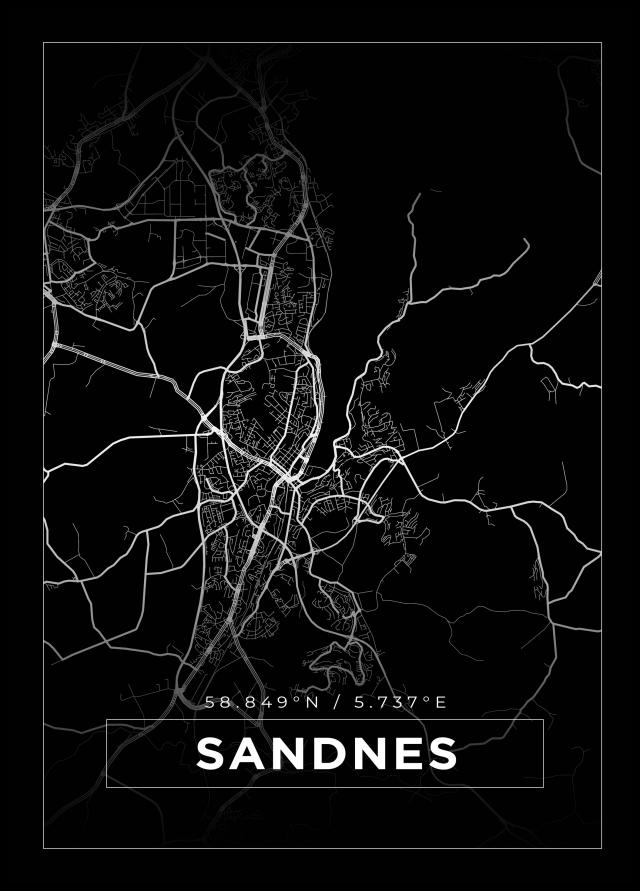 Mapa - Sandnes - Cartaz Preto