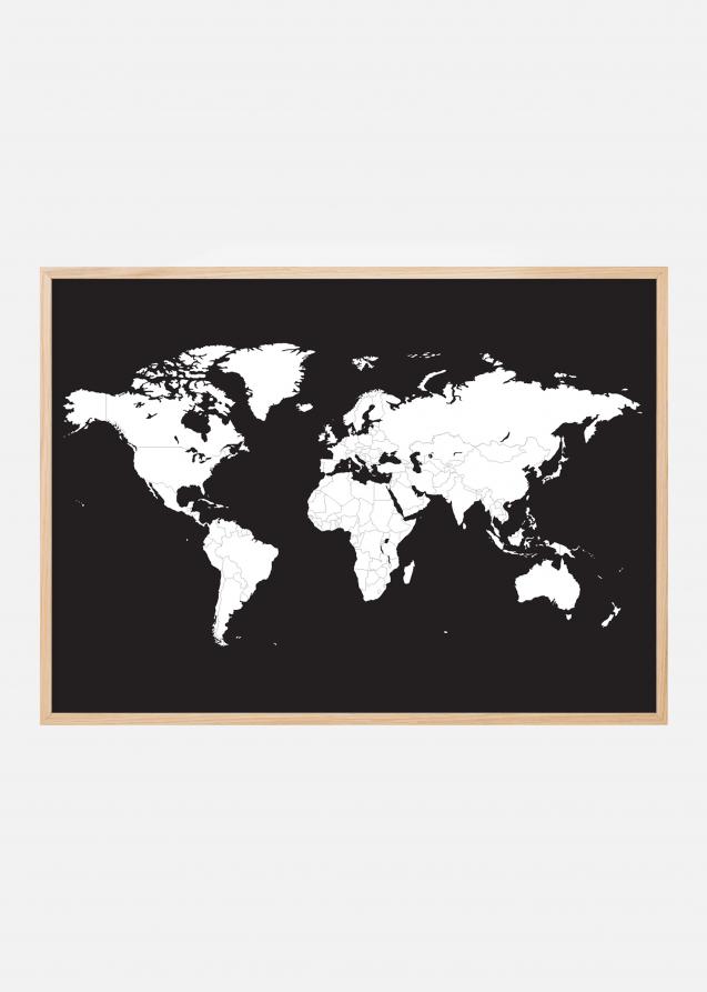 Mapa-mundo Branco com fundo preto Póster