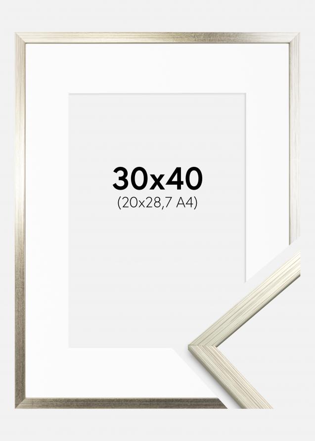 Moldura Edsbyn Prateado 30x40 cm - Passe-partout Branco 21x29,7 cm (A4)