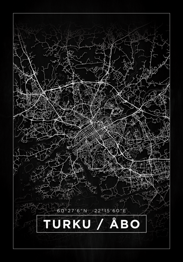 Mapa - Turku / Turku - Cartaz Preto