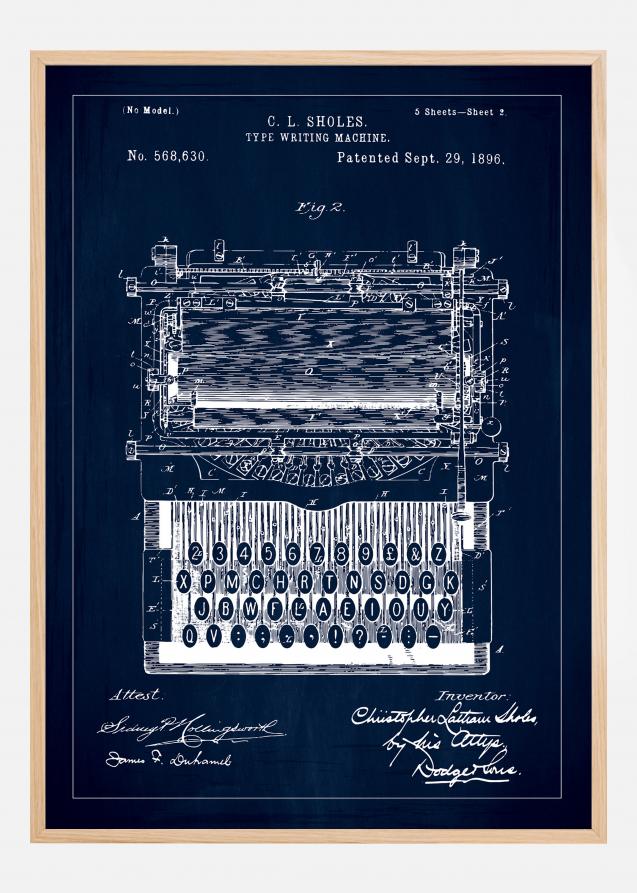 Desenho de patentes - Máquina de escrever - Azul Póster