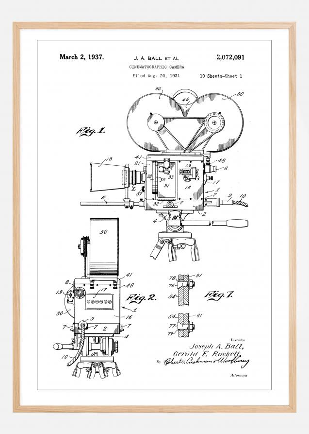 Patent Print - Cinematic Camera - White Póster