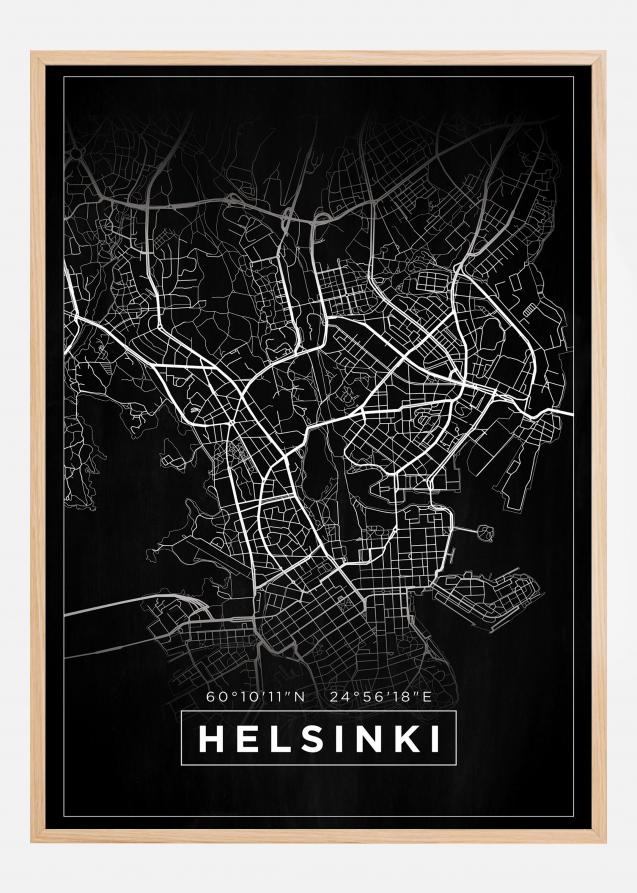 Mapa - Helsinki - Preto Póster