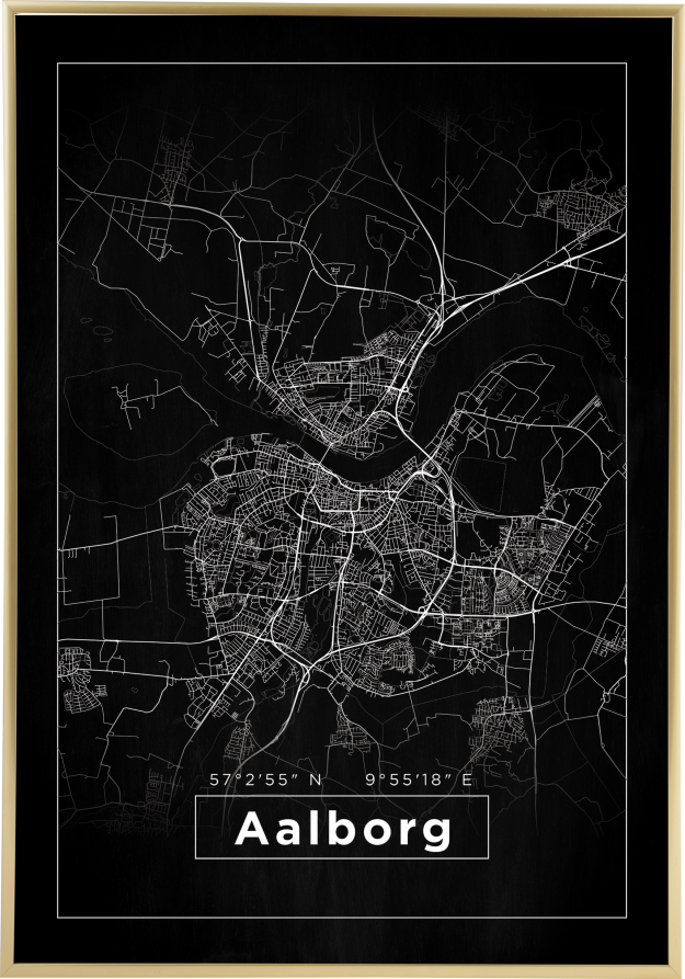 Mapa - Aalborg - Cartaz Preto