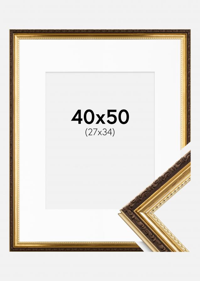 Moldura Abisko Dourado 40x50 cm - Passe-partout Branco 28x35 cm