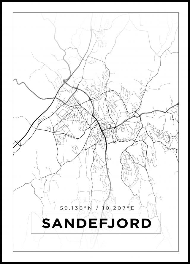 Mapa - Sandefjord - Cartaz Branco