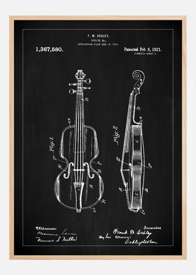 Desenho de patentes - Violino - Preto Póster