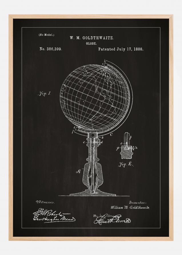 Desenho de patentes - Globo terrestre - Preto Póster