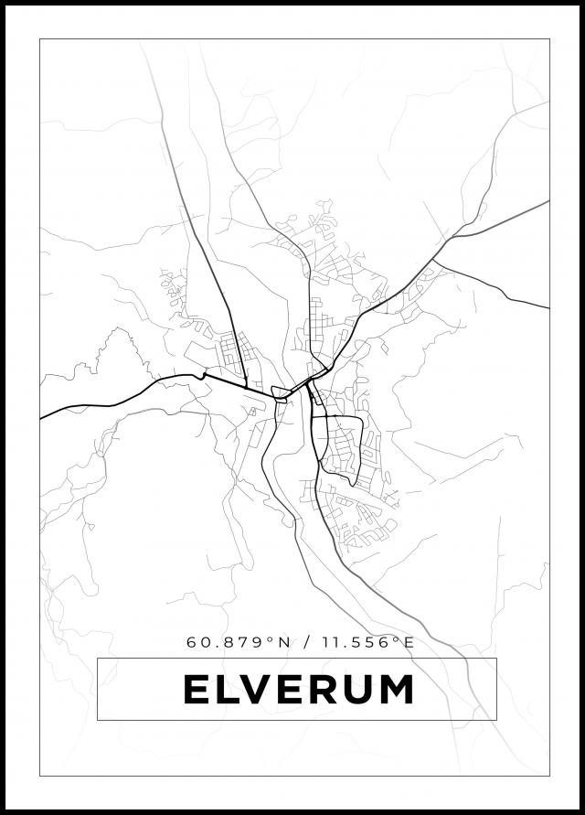 Mapa - Elverum - Cartaz Branco