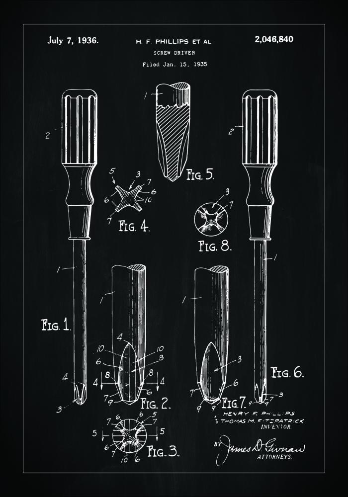 Desenho de patentes - Chave de parafusos - Preto Pster