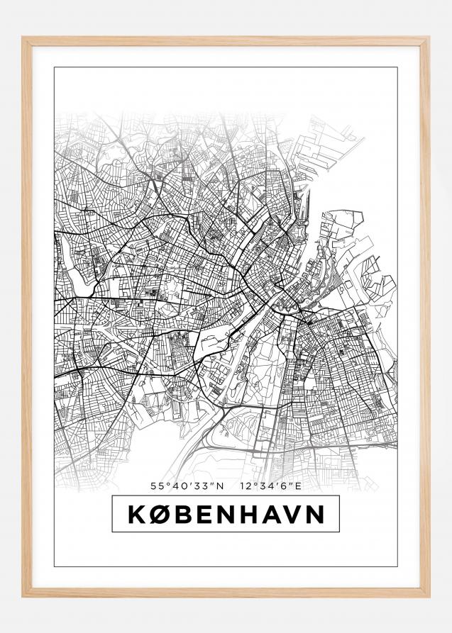 Mapa - København - Branco Póster