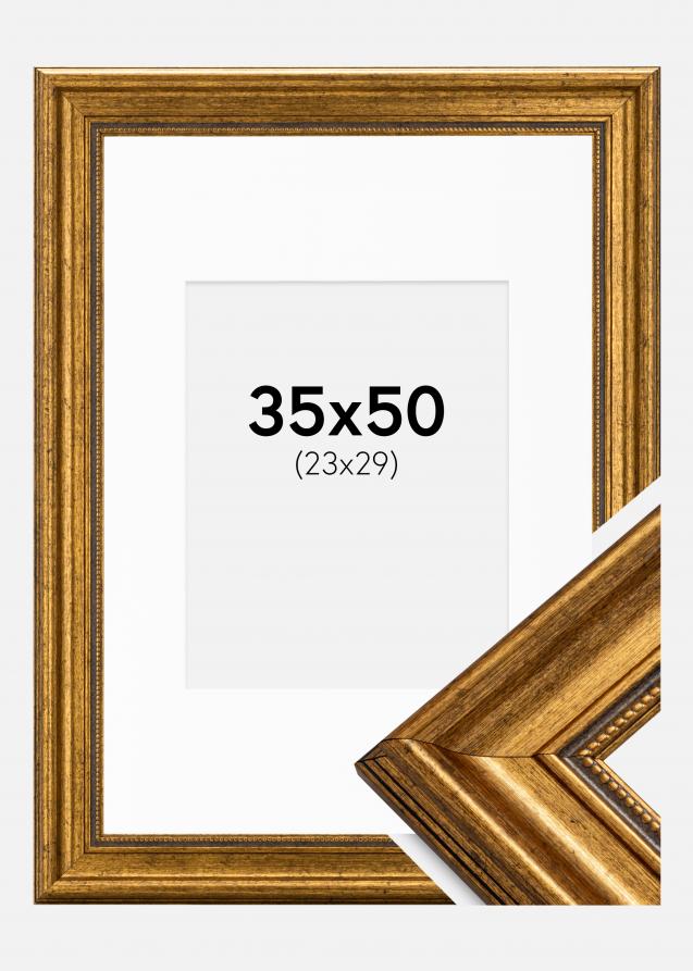 Moldura Rokoko Dourado 35x50 cm - Passe-partout Branco 24x30 cm