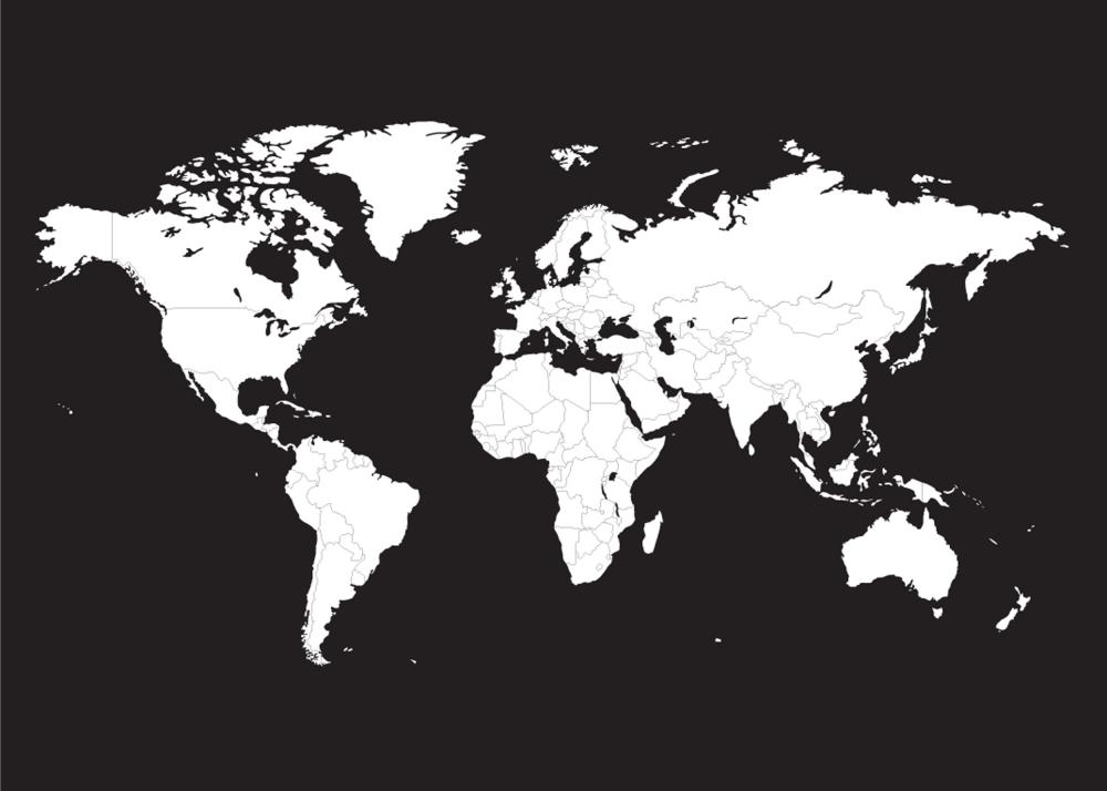 Mapa-mundo Branco com fundo preto Pster