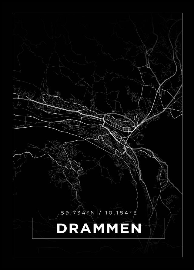 Mapa - Drammen - Cartaz Preto