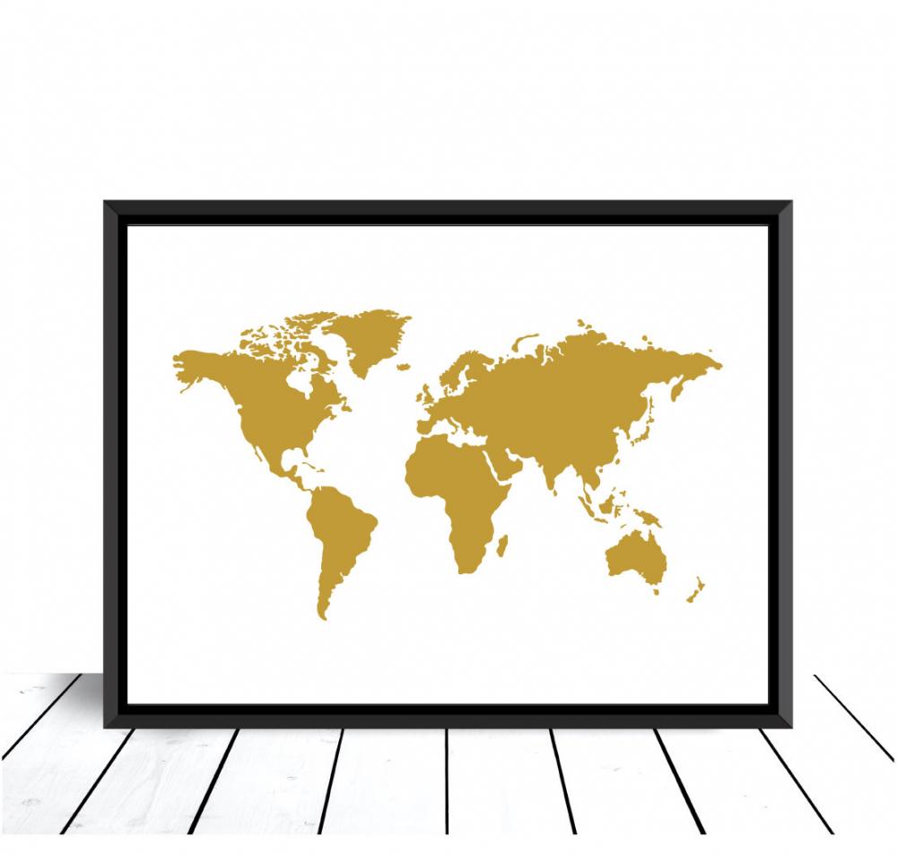 Mapa-mundo Dourado Pster