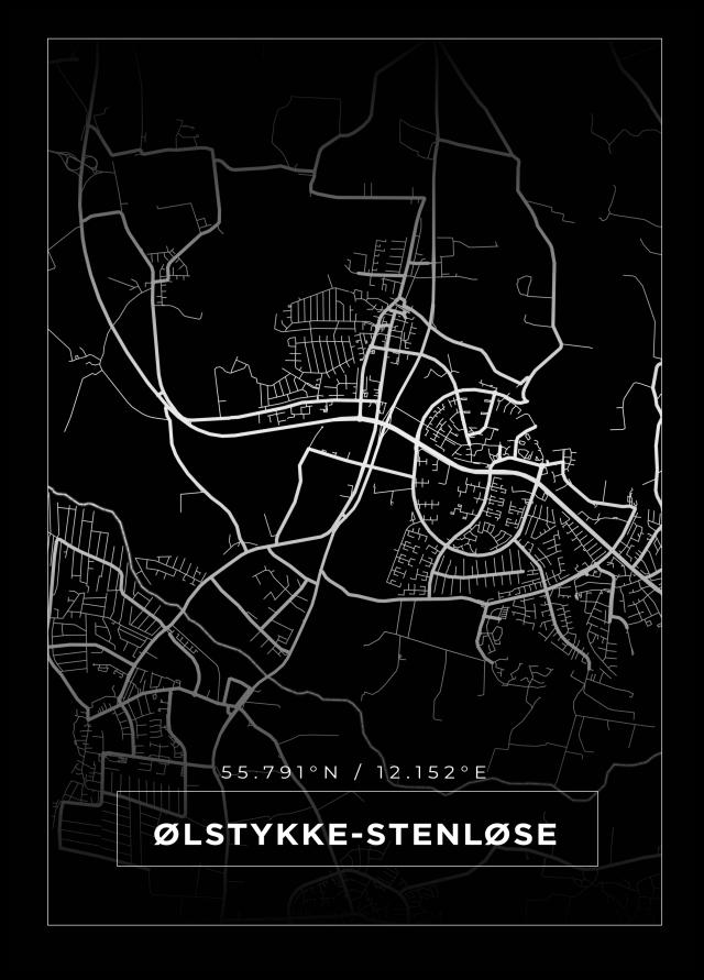 Mapa - Ølstykke-Stenløse - Cartaz Preto