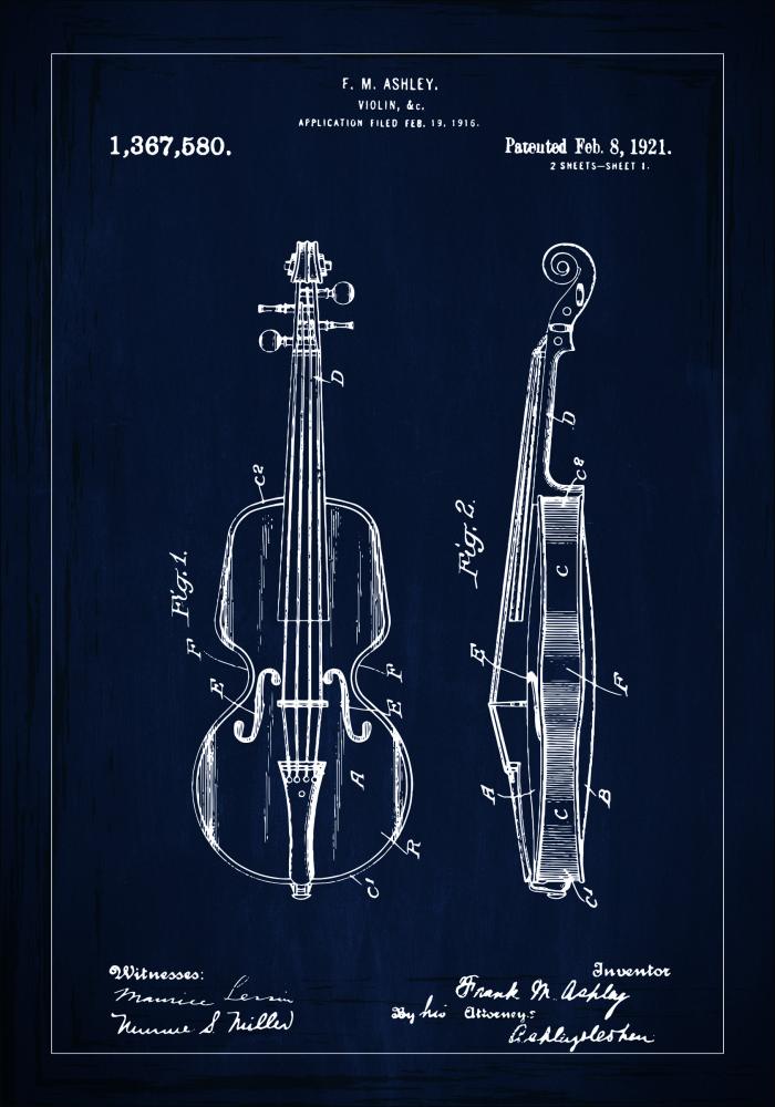 Desenho de patentes - Violino - Azul Pster