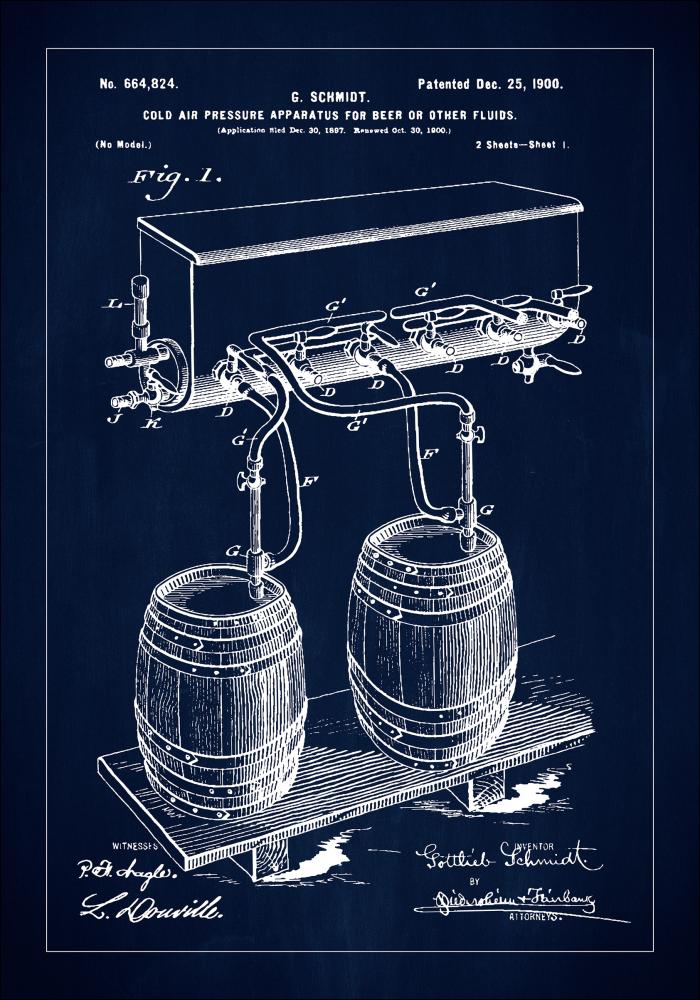Patent Print - Beer Kegs - Blue Pster