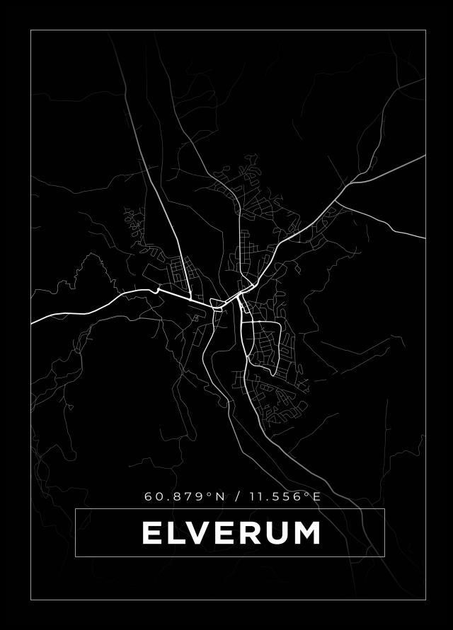 Mapa - Elverum - Cartaz Preto