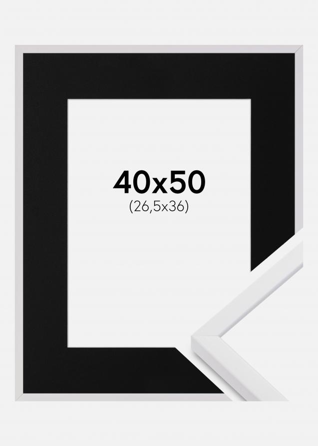 Moldura E-Line Branco 40x50 cm - Passe-partout Preto 27,5x37 cm