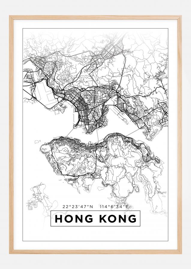 Mapa - Hong Kong - Branco Póster