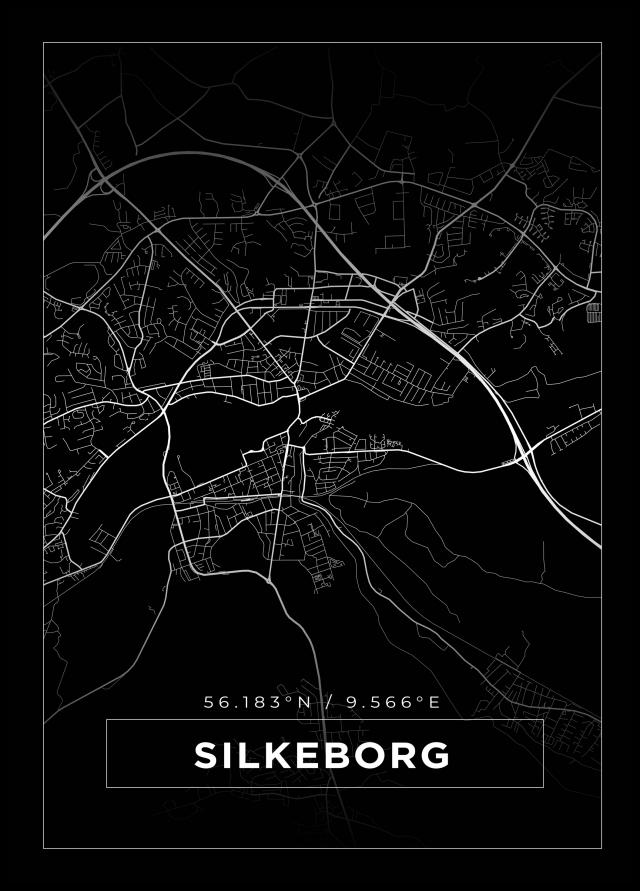 Mapa - Silkeborg - Cartaz Preto