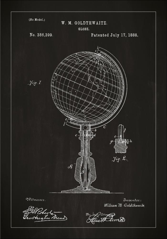 Desenho de patentes - Globo terrestre - Preto Pster