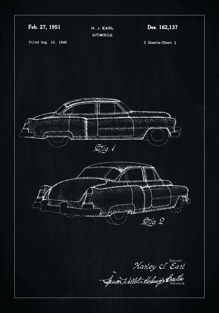 Desenho de patentes - Cadillac I - Preto Pster