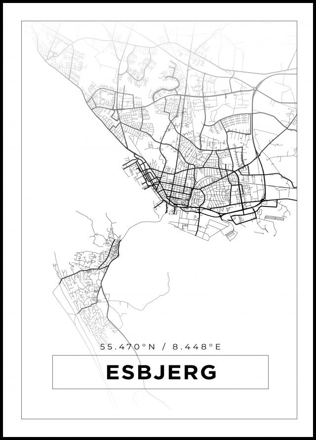 Mapa - Esbjerg - Cartaz Branco