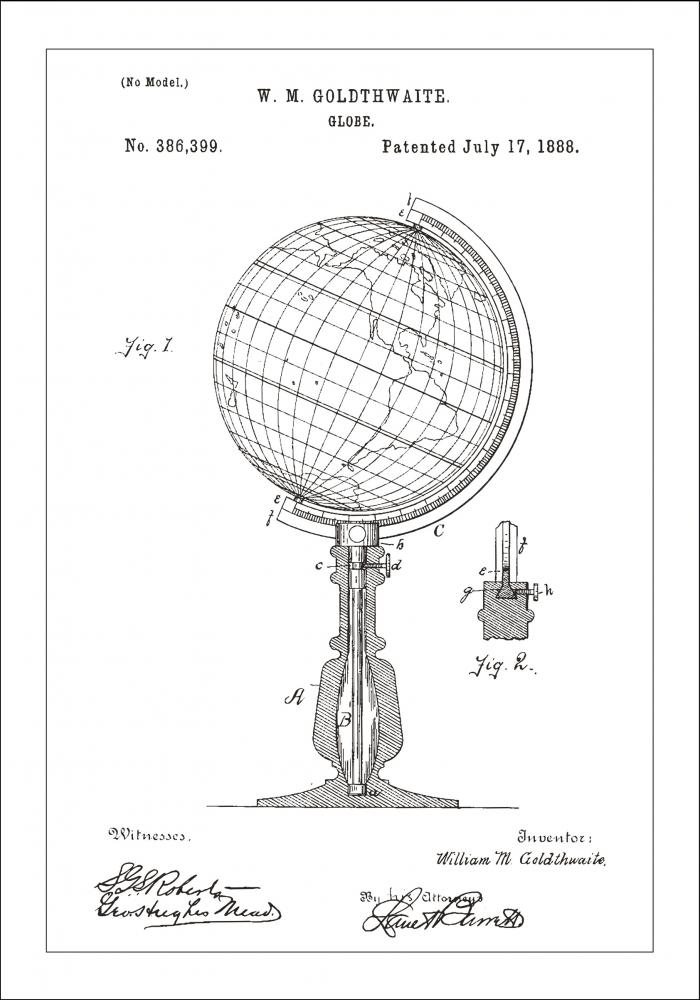 Desenho de patentes - Globo terrestre - Branco Pster