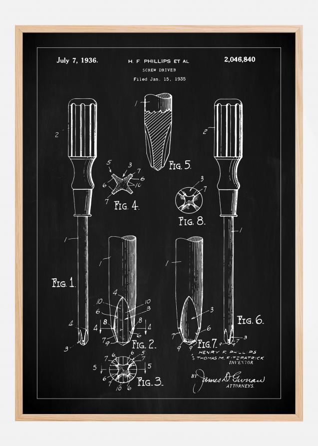 Desenho de patentes - Chave de parafusos - Preto Póster