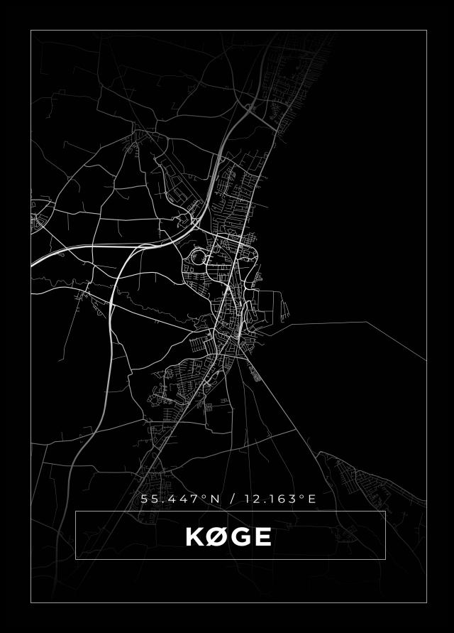 Mapa - Køge - Cartaz Preto