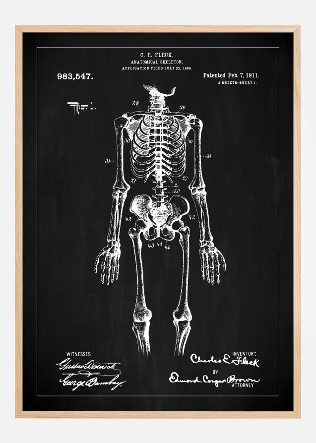 Desenho de patentes - Esqueleto anatómico I - Preto Póster