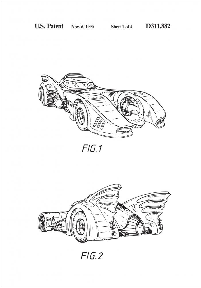 Desenho de patentes - Batman - Batmobile 1990 I Pster