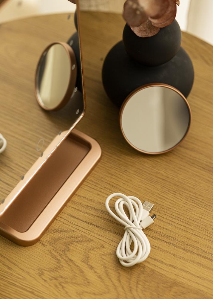 KAILA Espelho para toucador LED com coluna Bluetooth Ouro rosado 18x30 cm